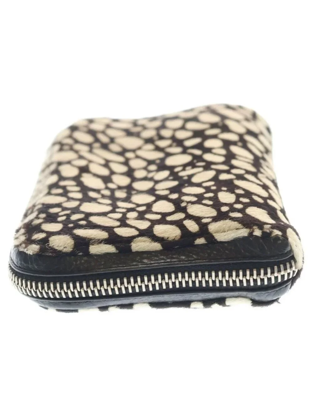 Chrome Hearts Rec Zip Mini Round Zip Calf Hair Leather Wallet Black White